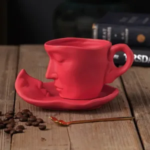 Tasse et Soucoupe en Céramique Visage Abstrait avec Cuillère – 260 ml – Art Moderne, Cadeau Design Original Env. gratuit – Image 7