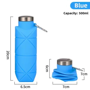 Tasse pliante en silicone 500ml – Bouteille d’eau portable en forme de diamant, réutilisable, sans BPA, idéale sport rapide et plein air – Image 10