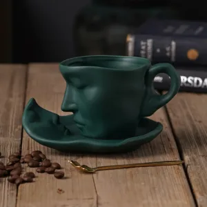 Tasse et Soucoupe en Céramique Visage Abstrait avec Cuillère – 260 ml – Art Moderne, Cadeau Design Original Env. gratuit – Image 6