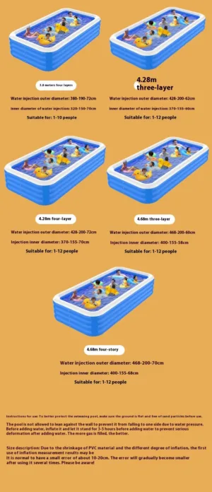 Grande piscine gonflable bleue et blanche avec pompe – Piscine familiale surdimensionnée pour enfants et adultes – PVC épais, jardin, arrière-cour Liv. gratuit – Image 7