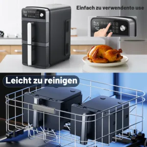 Friteuse à Air Double Panier OYAJIA 10QT – Cuisson 4 Aliments Simultanément, Design Empilable Gain de Place, 6 en 1 avec Cuisson Synchronisée Env. gratuit – Image 4
