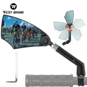 Rétroviseur vélo HD anti-éblouissement WEST BIKING, télescopique et orientable 360°. Sécurité maximale pour VTT, vélos et trottinettes électriques.