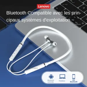 Lenovo HE05X Écouteurs Bluetooth Sport Tour de Cou – Étanches, Magnétiques, Son HiFi, Micro Intégré Env. gratuit – Image 2