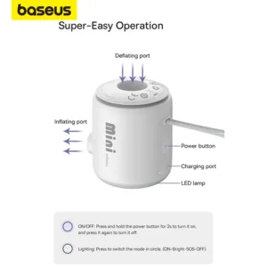 Baseus Mini Compresseur d’Air Sans Fil – Pompe 2-en-1 Gonflage/Dégonflage Rapide – Pour matelas, sacs de rangement, anneaux de bain, camping – Image 6