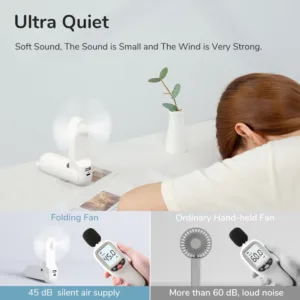 Ventilateur de poche JISULIFE 3 en 1 – USB rechargeable, Power Bank 4500mAh, Lampe torche – Ultra silencieux et pliable Env. gratuit – Image 4