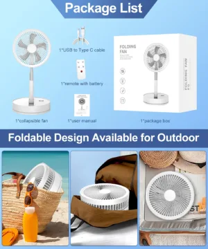Ventilateur Pliant LIPETY 7200 mAh – Silencieux, Télescopique, USB Rechargeable avec Télécommande Env. gratuit – Image 7