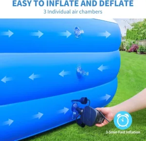 Grande piscine gonflable bleue et blanche avec pompe – Piscine familiale surdimensionnée pour enfants et adultes – PVC épais, jardin, arrière-cour Liv. gratuit – Image 3