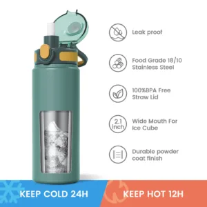 Bouteille isotherme FEIJIAN avec paille – Thermos inox 600/720 ml, étanche, portable pour sport et voiture Env. gratuit – Image 3