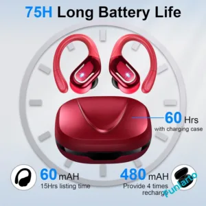 Écouteurs Bluetooth 5.3 Sport Funlarto – Intra-auriculaires Sans Fil avec Crochets d’Oreille, Micro ENC, Étanchéité IP7, 75h d’Autonomie, Affichage LED Env. gratuit – Image 4