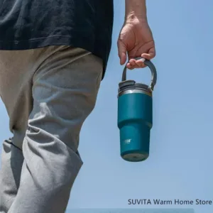 Gobelet isotherme TYESO en acier inoxydable – Tasse à café thermique 600 à 1200ml avec paille, couvercle et poignée, pour voiture et voyage Liv. gratuit – Image 3