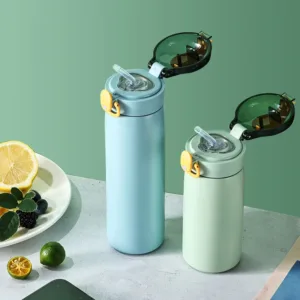 Bouteille isotherme TUUTH pour enfants 320/460ml, inox, avec paille. Garde les boissons chaudes ou froides, parfaite pour école, sport et déplacements.