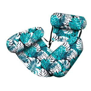 Hamac d’eau gonflable avec accoudoirs – Chaise longue flottante en PVC pour adultes – Style tropical, dossier réglable, confort piscine été Liv. gratuit – Image 4