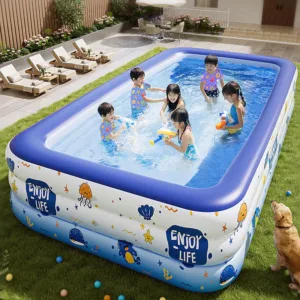 Grande piscine gonflable rectangulaire 1,5M à 3M – Bassin familial amovible pour enfants, bébés et adultes – Intérieur & extérieur, PVC sécurisé Liv. gratuit – Image 2