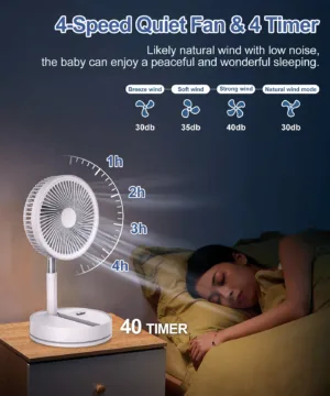Profitez d’un ventilateur pliable, sans fil et ultra-silencieux LIPETY, 7200 mAh, rechargeable USB, idéal maison, camping et voyage. Confort & fraîcheur garantis !