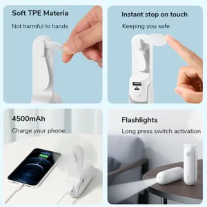 Ventilateur de poche JISULIFE 3 en 1 – USB rechargeable, Power Bank 4500mAh, Lampe torche – Ultra silencieux et pliable Env. gratuit – Image 5