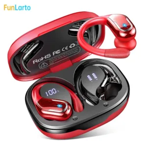 Profitez de 75h d’autonomie avec les écouteurs Funlarto Bluetooth 5.3. Étanches IP7, micro ENC, crochets d’oreille, son Hi-Fi pour sport et appels clairs.