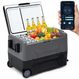 Réfrigérateur-congélateur voiture 35L -20°C à double zone avec contrôle via application. Silencieux, mobile, compatible voiture, RV, maison, idéal camping & voyages.