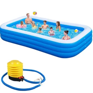 Grande piscine gonflable bleue et blanche avec pompe – Piscine familiale surdimensionnée pour enfants et adultes – PVC épais, jardin, arrière-cour Liv. gratuit – Image 4
