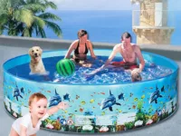 Grande piscine gonflable pliable avec pulvérisation, pour bébé, enfants ou animaux. PVC réutilisable, 244x38cm, idéale intérieur/extérieur.