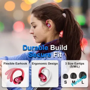 Écouteurs Bluetooth 5.3 Sport Funlarto – Intra-auriculaires Sans Fil avec Crochets d’Oreille, Micro ENC, Étanchéité IP7, 75h d’Autonomie, Affichage LED Env. gratuit – Image 3