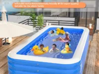 Piscine gonflable surdimensionnée avec pompe. Pour toute la famille, enfants et adultes. PVC épais, facile à installer. Idéale pour l’arrière-cour.