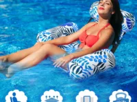 Hamac, Chaise longue gonflable de piscine pour adultes. Confort ultime, style tropical, appuie-tête, dossier réglable. Relaxation assurée cet été !