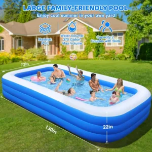 Grande piscine gonflable bleue et blanche avec pompe – Piscine familiale surdimensionnée pour enfants et adultes – PVC épais, jardin, arrière-cour Liv. gratuit – Image 2