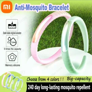 Bracelet Xiaomi anti-moustiques naturel, étanche, sans produits chimiques. Jusqu'à 30 jours de protection. Idéal pour l'extérieur, enfants & adultes.