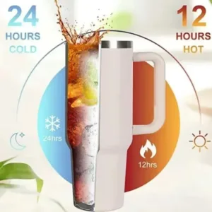 Bouteille Isotherme 40oz avec Paille et Poignée – Acier Inoxydable Thermos Boisson Froide ou Chaude – Gobelet Café à Couvercle Liv. gratuit – Image 15