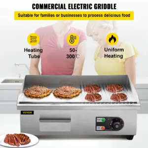 VEVOR Plancha Électrique 2800W avec Température Réglable, Surface Fonte, Accessoires Inclus – Idéale pour Restaurant et Restaurant rapide – Image 2