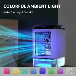 Climatiseur Portable 3 Vitesses avec Réservoir 900ml & Veilleuse 7 Couleurs – AZNM Refroidissement rapide ambiance douce, design compact pour votre confort quotidien. – Image 11