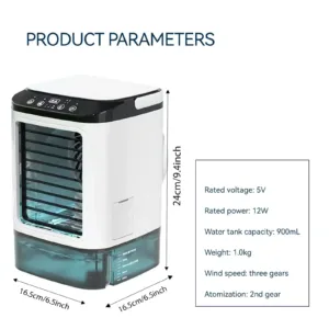 Climatiseur Portable 3 Vitesses avec Réservoir 900ml & Veilleuse 7 Couleurs – AZNM Refroidissement rapide ambiance douce, design compact pour votre confort quotidien. – Image 8