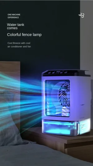 Climatiseur de Bureau Portable 3-en-1 – Refroidisseur à Atomisation Ultrasonique, 3 Vitesses, 900 ml, Veilleuse LED – USB Silencieux pour Maison et Bureau Env. gratuit – Image 5