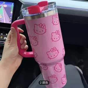 Tasse Stanley 40oz avec Poignée et Paille – 1200ml Voiture / Glace – Design Hello Kitty Env. gratuit – Image 5
