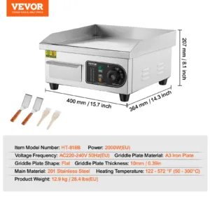 VEVOR Plancha Électrique 2800W avec Température Réglable, Surface Fonte, Accessoires Inclus – Idéale pour Restaurant et Restaurant rapide – Image 8