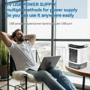 Climatiseur Portable 3 Vitesses avec Réservoir 900ml & Veilleuse 7 Couleurs – AZNM Refroidissement rapide ambiance douce, design compact pour votre confort quotidien. – Image 7