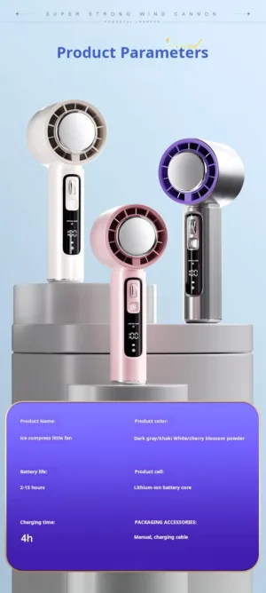 Ventilateur Portable 100 Vitesses avec Refroidissement Glacé – 4000 mAh Un souffle Exclusif de fraîcheur en 1 seconde, où que vous soyez. – Image 15