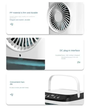 Climatiseur de Bureau Portable 3-en-1 – Refroidisseur à Atomisation Ultrasonique, 3 Vitesses, 900 ml, Veilleuse LED – USB Silencieux pour Maison et Bureau Env. gratuit – Image 3