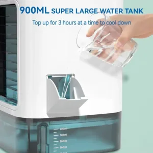 Climatiseur Portable 3 Vitesses avec Réservoir 900ml & Veilleuse 7 Couleurs – AZNM Refroidissement rapide ambiance douce, design compact pour votre confort quotidien. – Image 2