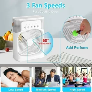 Humidificateur Ventilateur USB 3-en-1 | Refroidisseur d'air rapide LED 7 couleurs – Maison & Bureau – Image 3