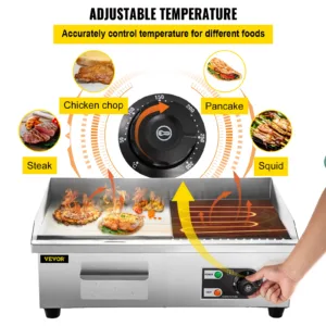 VEVOR Plancha Électrique 2800W avec Température Réglable, Surface Fonte, Accessoires Inclus – Idéale pour Restaurant et Restaurant rapide – Image 4