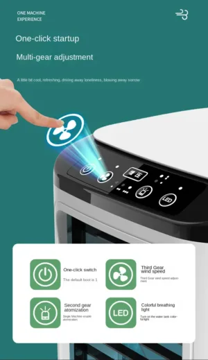 Climatiseur de Bureau Portable 3-en-1 – Refroidisseur à Atomisation Ultrasonique, 3 Vitesses, 900 ml, Veilleuse LED – USB Silencieux pour Maison et Bureau Env. gratuit – Image 12