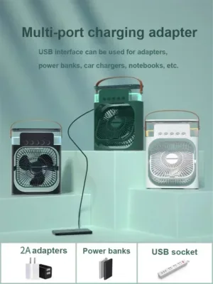 Humidificateur Ventilateur USB 3-en-1 | Refroidisseur d'air rapide LED 7 couleurs – Maison & Bureau – Image 10