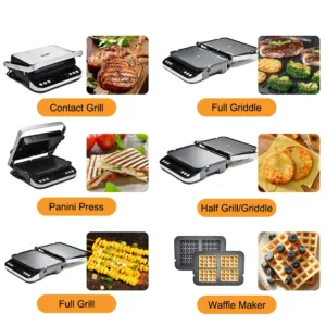 BioloMix Gril électrique 2000W avec Contrôle Numérique, Ouverture 180°, Presse à Panini et Plaques Amovibles Optionnelles (Grill / Gaufre) Env. gratuit – Image 2