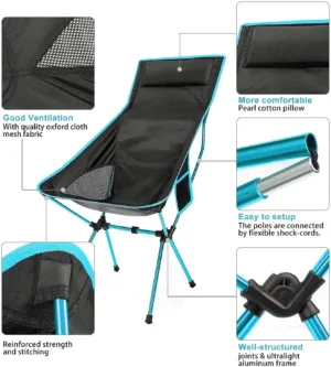 Chaise de Camping Pliable Ultralégère en Tissu Oxford - Pêche, Plage, Festival, Pique-nique Liv. gratuit – Image 3
