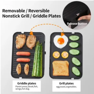 BioloMix Gril électrique 2000W avec Contrôle Numérique, Ouverture 180°, Presse à Panini et Plaques Amovibles Optionnelles (Grill / Gaufre) Env. gratuit – Image 3