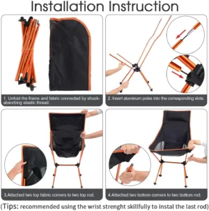 Chaise de Camping Pliable Ultralégère en Tissu Oxford - Pêche, Plage, Festival, Pique-nique Liv. gratuit – Image 4