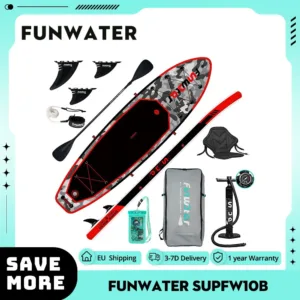  Planche à pagaie gonflable FunWater SUPFW10B 10.8 pieds, large 33’’, stable et légère. PVC multicouche, accessoires complets. Idéal tous niveaux.