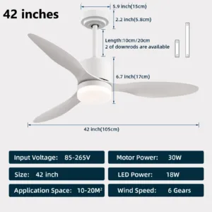 Ventilateur de plafond IRALAN CY01-FAN – Télécommande & Appli, 6 vitesses, lumière LED réglable, moteur silencieux 30W, design élégant pour salon et restaurant Liv. gratuit – Image 7