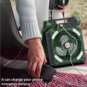 Ventilateur Solaire Portable 7800mAh avec Lanterne LED – 4 Vitesses, Recharge rapide USB & Solaire, Idéal Camping – Image 4